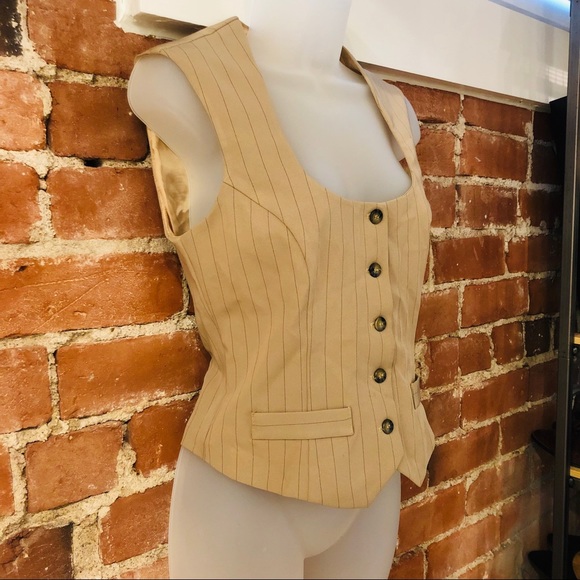 Button Front Tan Pinstripe Vest - Picture 2 of 6